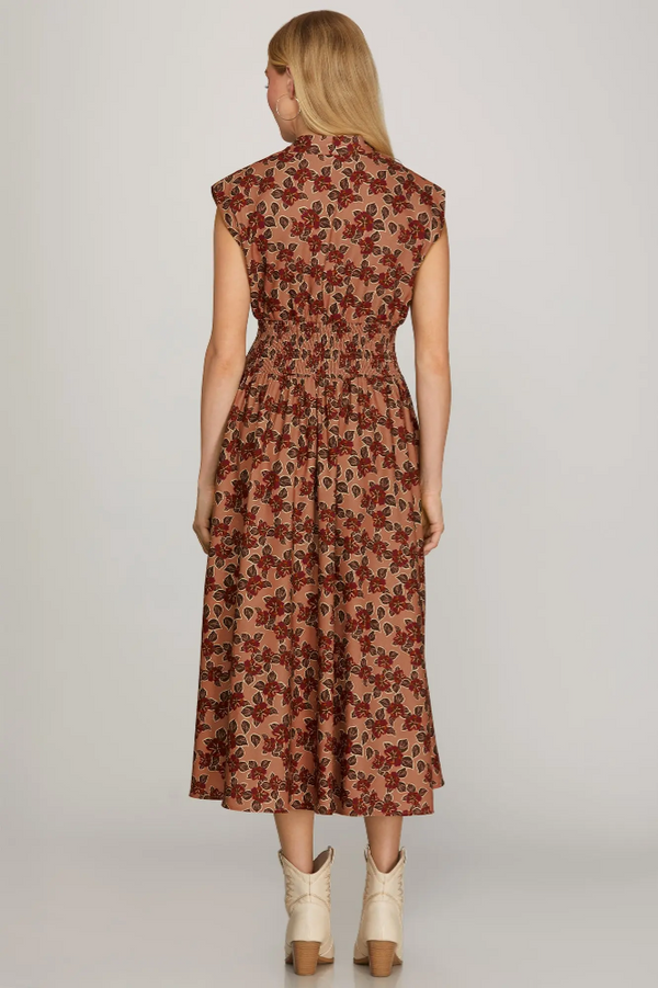 Dusty Rose Smocked Waist Zip Front Dress
