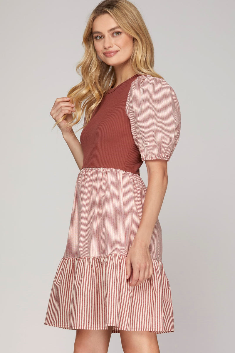 Indian Red Striped Contrast Dress