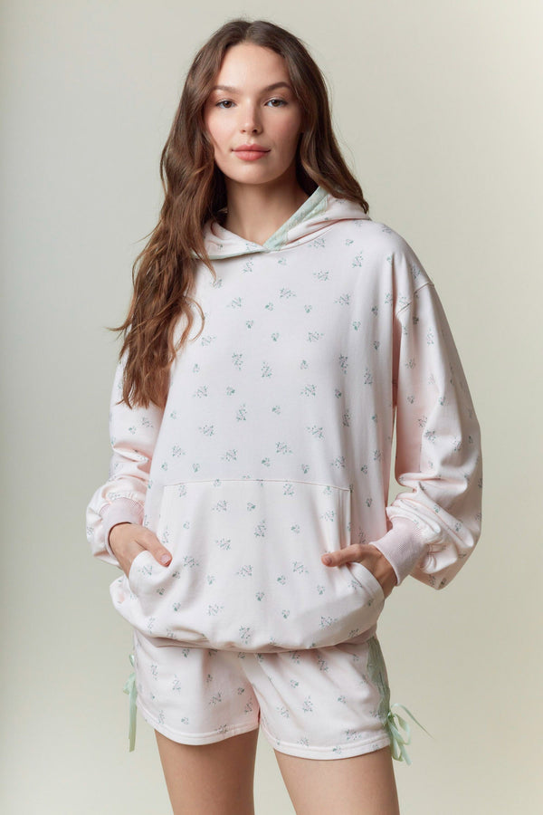 Pink Ditsy Flower Printed Hoodie