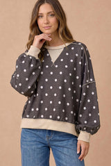 Brown and Cream Oversized Polka Dot Pullover