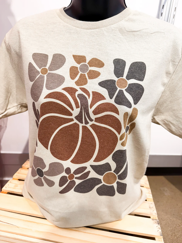 Beige Retro Flower Pumpkin Tee