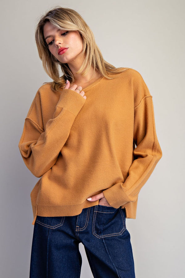 Camel Exposed Seam Sweater