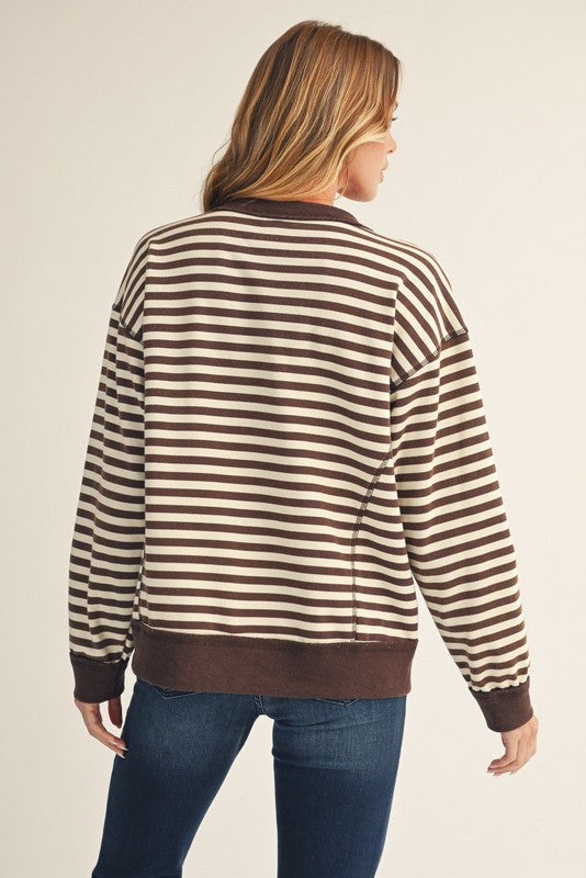 Brown Striped Long Sleeve Crewneck