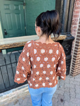 Rust 3/4 Sleeve Crochet Top