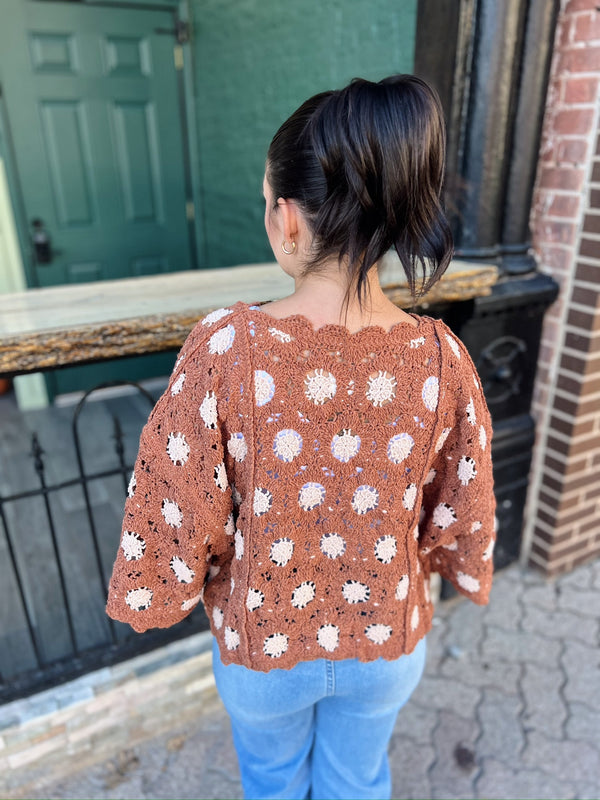 Rust 3/4 Sleeve Crochet Top