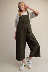 Olive Animal Print Mineral Washed Overalls