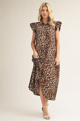 Button Front Leopard Midi Dress