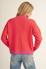 Hot Pink Stripe V Stitch Sweater