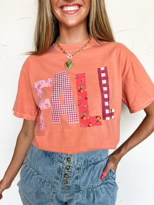 Light Orange Fall Patch Work Tee