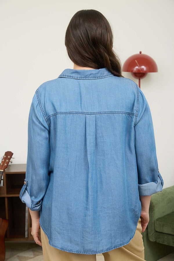 Curvy Chambray Button Up Shirt