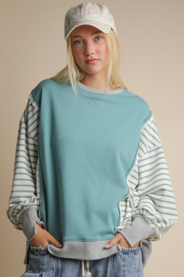 Oversized Striped Casual Striped Crewneck