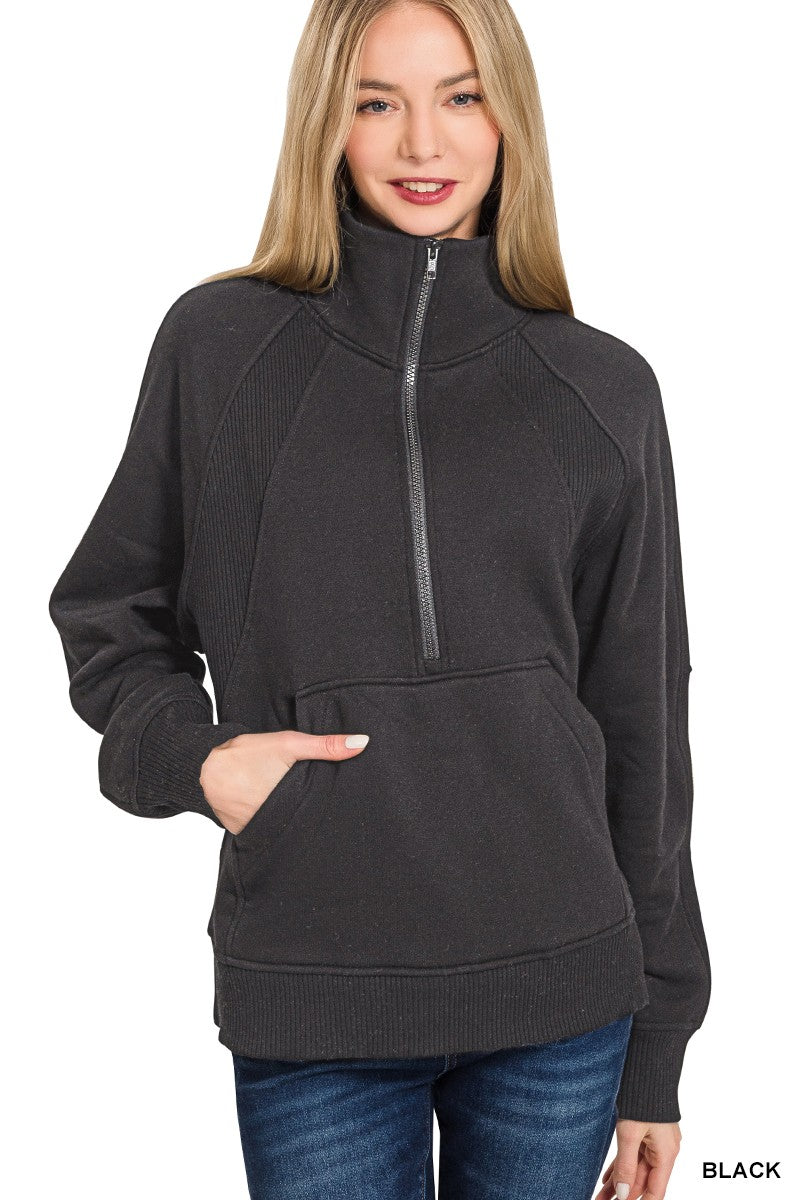 Fleece Half Zip Pullover with Front Pocket