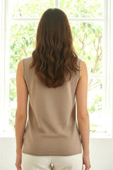 Wide Crew Neck Sleeveless Solid Sweater