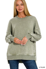 Acid Wash High-Low Hem Pullover