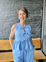Light Blue Top W/ Bow Ties & Scallop Detail