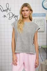 Washed Extended Shoulder Knit Tee Top