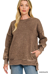 Acid Wash High-Low Hem Pullover
