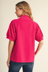 Rib Contrast V- Neck Top