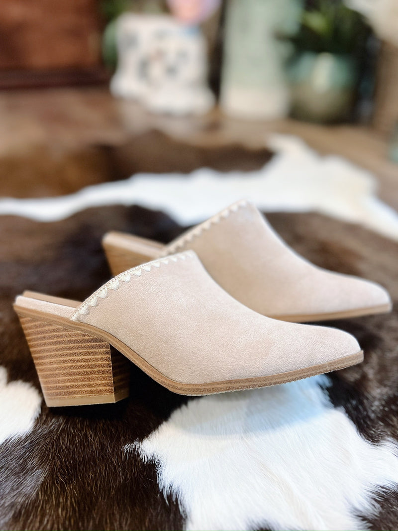 Clara's Suede Heeled Mules Sand