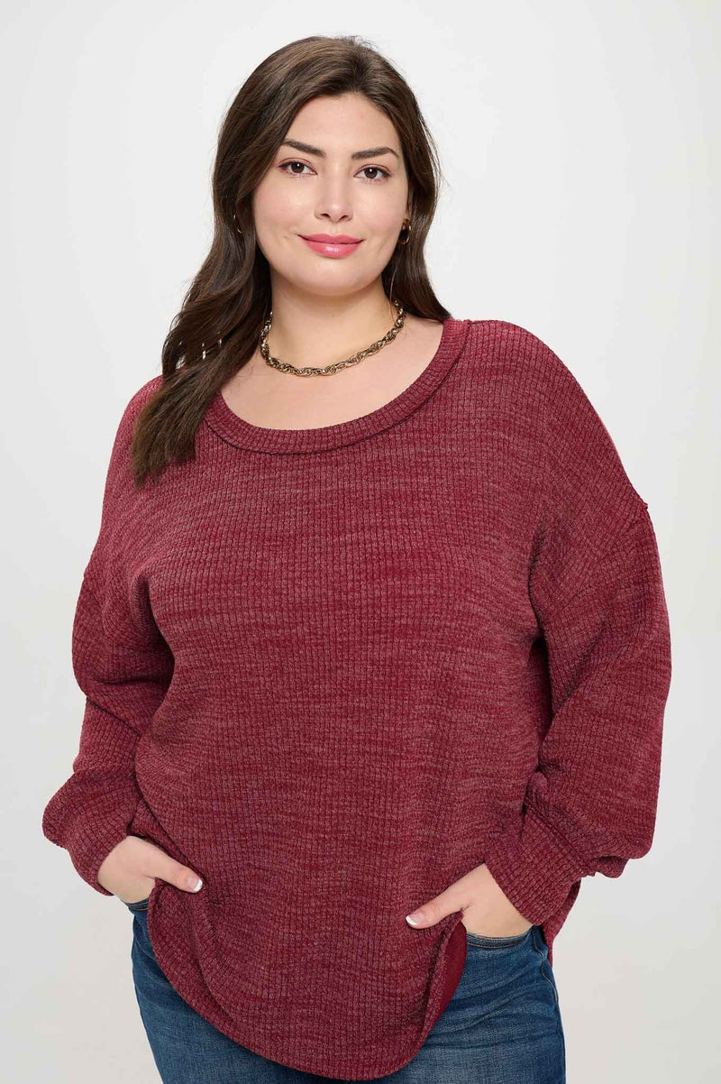 Curvy Soft Textured Drop Shoulder Top