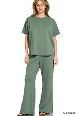 Scuba Curved Hem Top and Pants Set