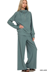 Ribbed Half Zip Pullover and Pant Set
