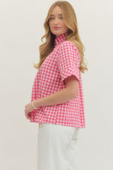 Pink Ginghan V-Neck Top