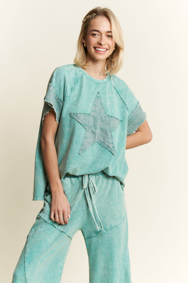 Mineral Washed Denim Star Sleeveless Top