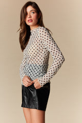 Ivory and Black Polka Dot Lace Sheer Top