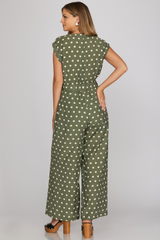 Sleeveless Polka Dot Front Tie Jumpsuit