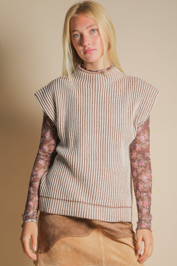 Mocha Ribbed Chunky Sleeveless Sweater