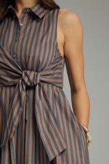 Navy and Brown Stripe Sleeveless Dress