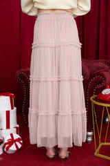 Polkadot Tulle Tiered Midi Skirt