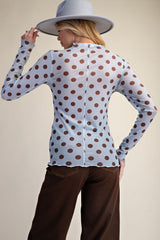 Blue with Brown Polka Dots Mesh Top