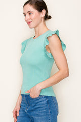 Mint Knit Flutter Sleeve Top