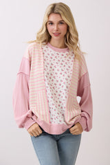 Pink Rib Patch Pullover Top