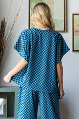Soft Checkered Print Short Sleeve Top