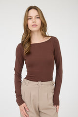 Boat Neck Long Sleeve Solid Knit Top
