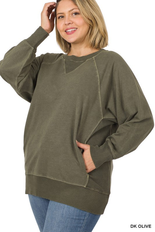 Ribbed Detail Sweatshirt With Pockets