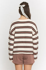 Curvy Cream Fine Stripe Knit Cardigan