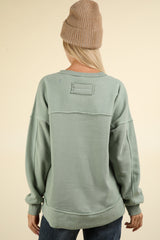 Curvy Mixed Material Outstitched Front Pocket Pullover