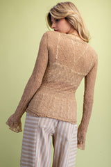 Long Sleeve Ruffle Edge Lace Top