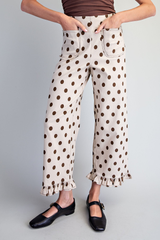Polka Dot Ruffle Hem Pants