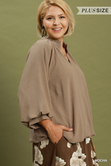 Curvy Smocked Collar Bubble Hem Top