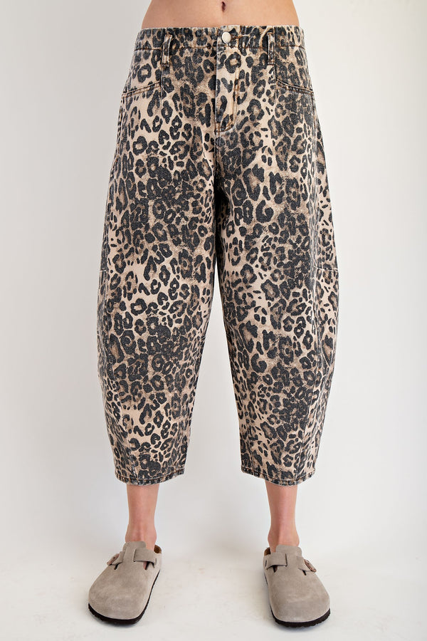 Leopard Print Cropped Barrel Pants