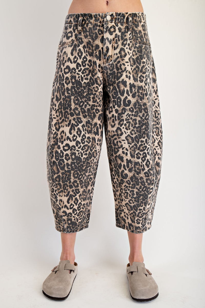 Leopard Print Cropped Barrel Pants