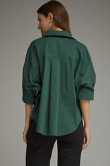 Solid 3/4 Sleeve Collared Top