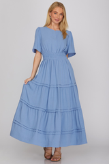 Half Sleeve Elastic Waist Midi Dress