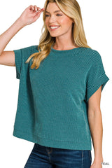 Raised Rib Cap Sleeve Top