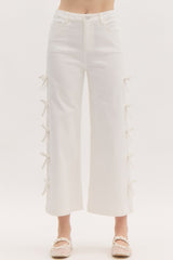 High Waisted Cropped Jeans with Side Bows
